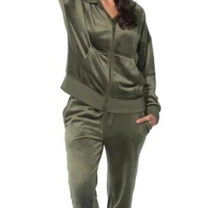 2 Pc Olive Velour Hoodie Jogger Set